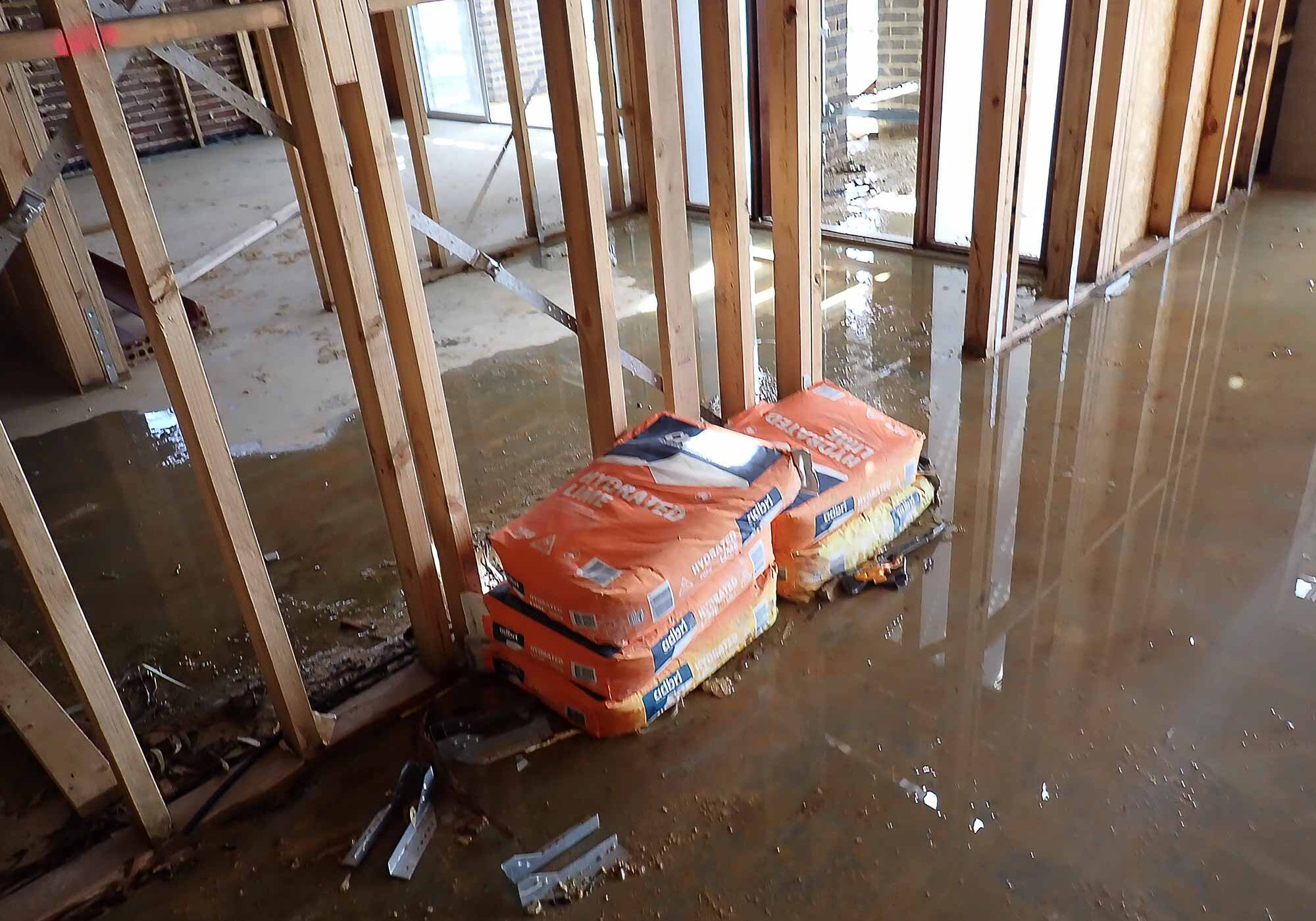 Flooding in building during building works