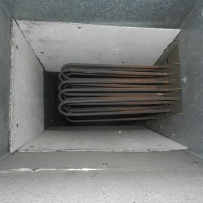Hidden soft friable asbestos insulation in air conditioning ductwork around heating elements
